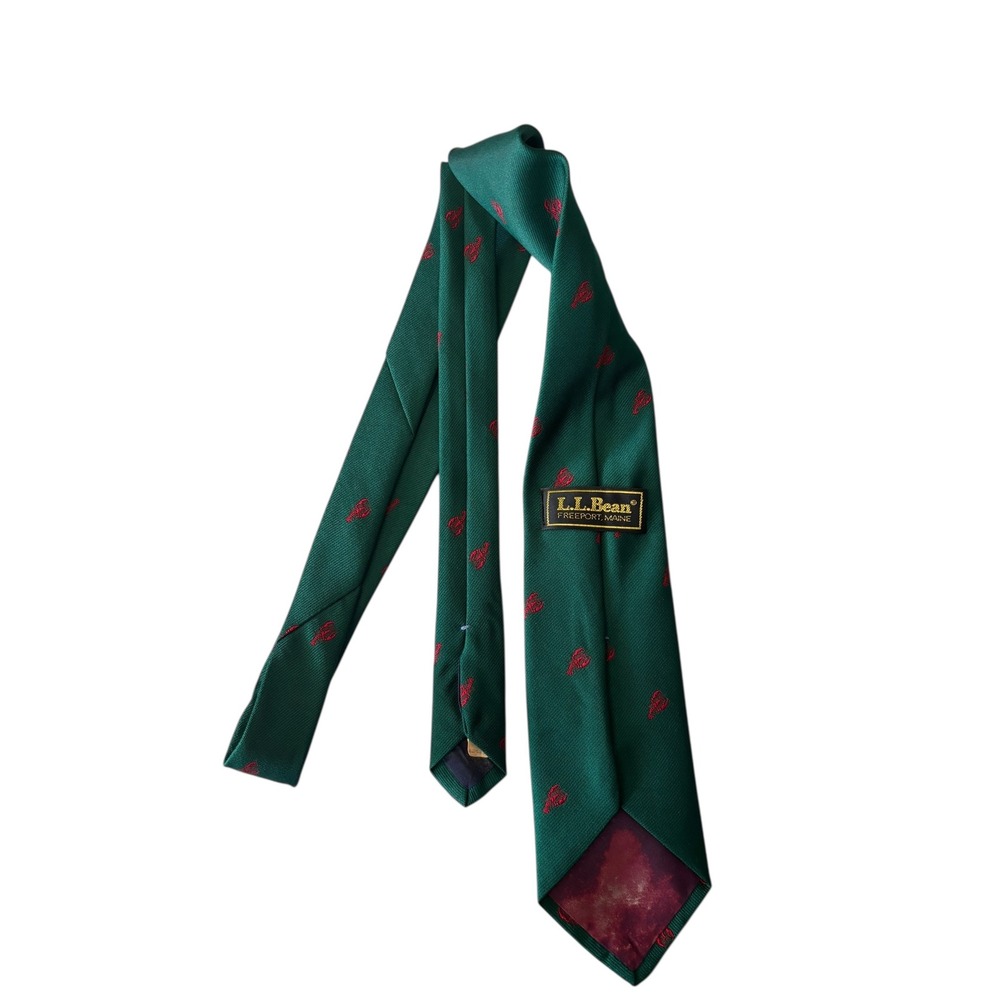 L.L. Bean Necktie Green with Red Lobster Print Classic Mens Tie - Picture 3 of 3